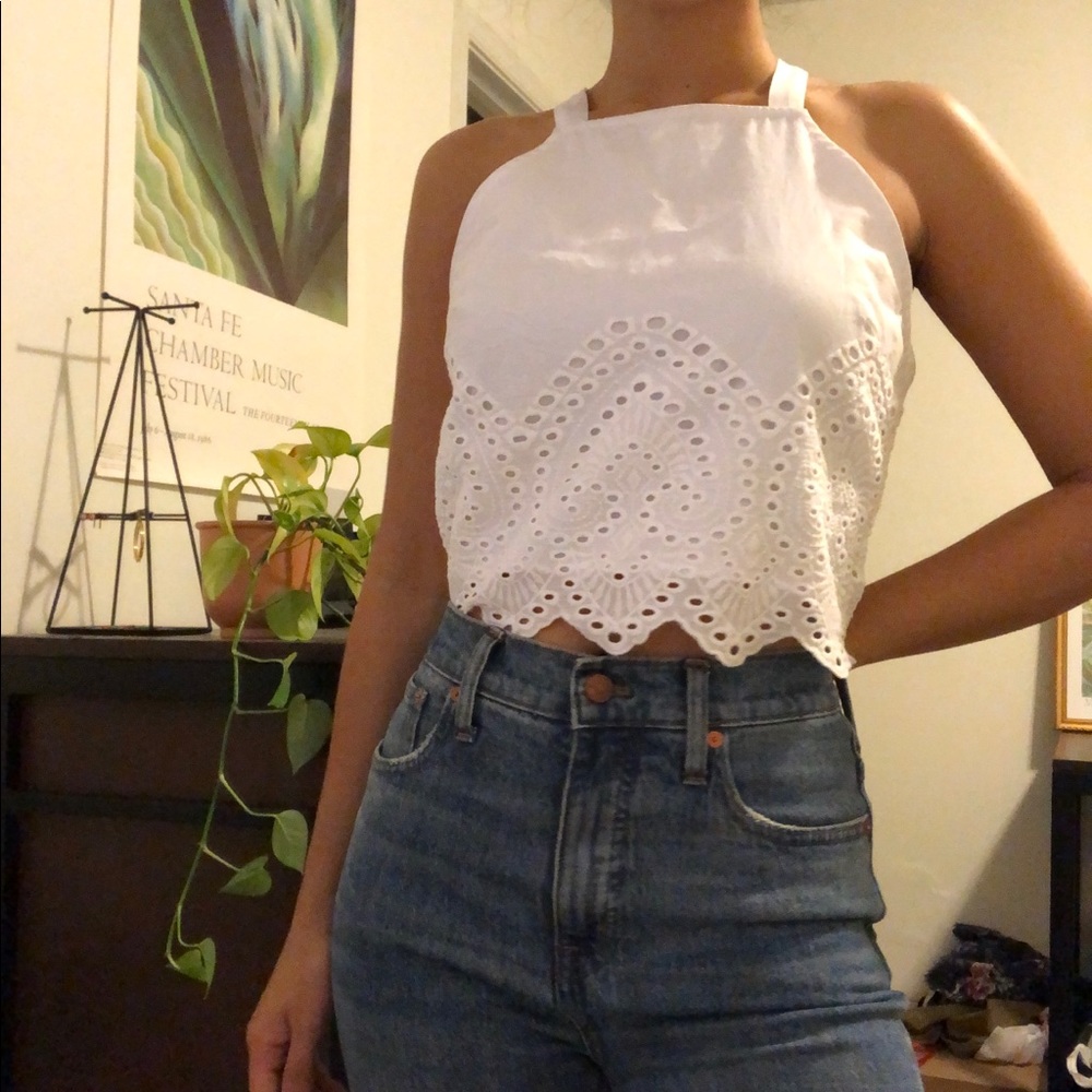 Abercrombie white embroidered halter top